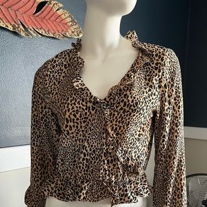 H & M Leopard Blouse with Ruffled Trim SZ 6 NWT